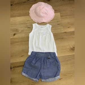 Set Of Pink Hat, White Onesie and Jeans Pants.18M